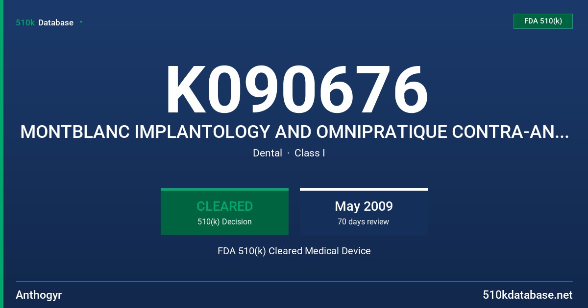K090676 MONTBLANC IMPLANTOLOGY AND OMNIPRATIQUE CONTRA-ANGLES FDA 510(k) Cleared Medical Device