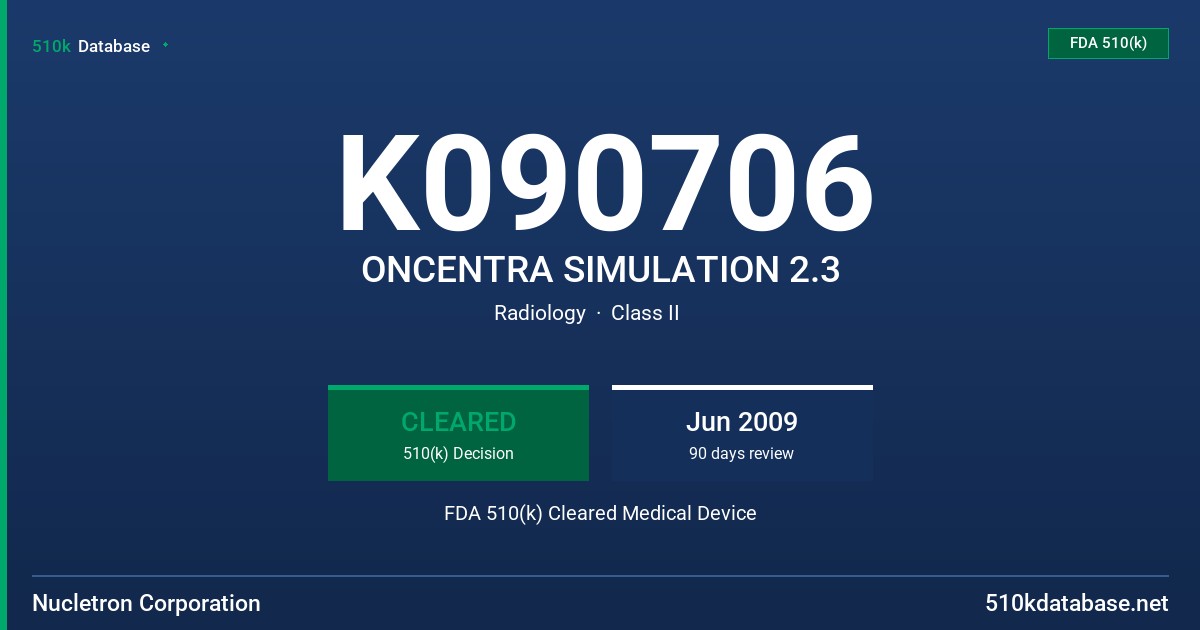 K090706 ONCENTRA SIMULATION 2.3 FDA 510(k) Cleared Medical Device