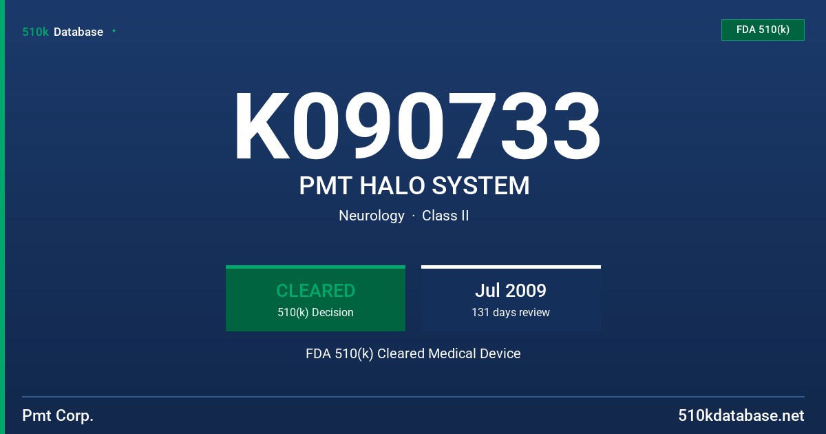K090733 PMT HALO SYSTEM FDA 510(k) Cleared Medical Device
