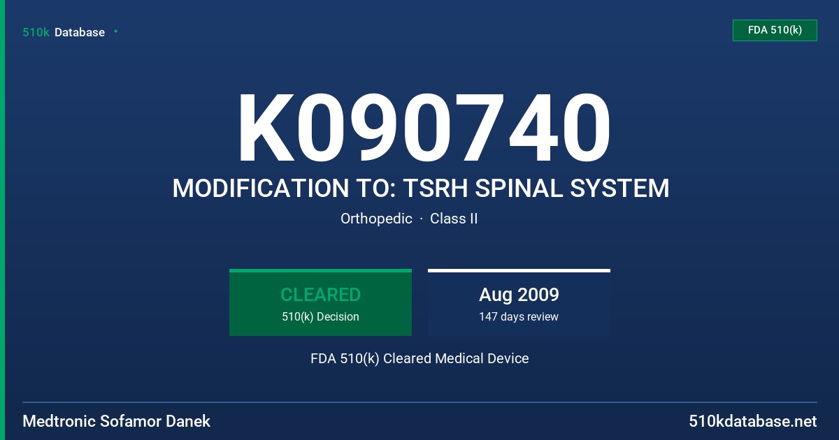 K090740 MODIFICATION TO: TSRH SPINAL SYSTEM FDA 510(k) Cleared Medical Device