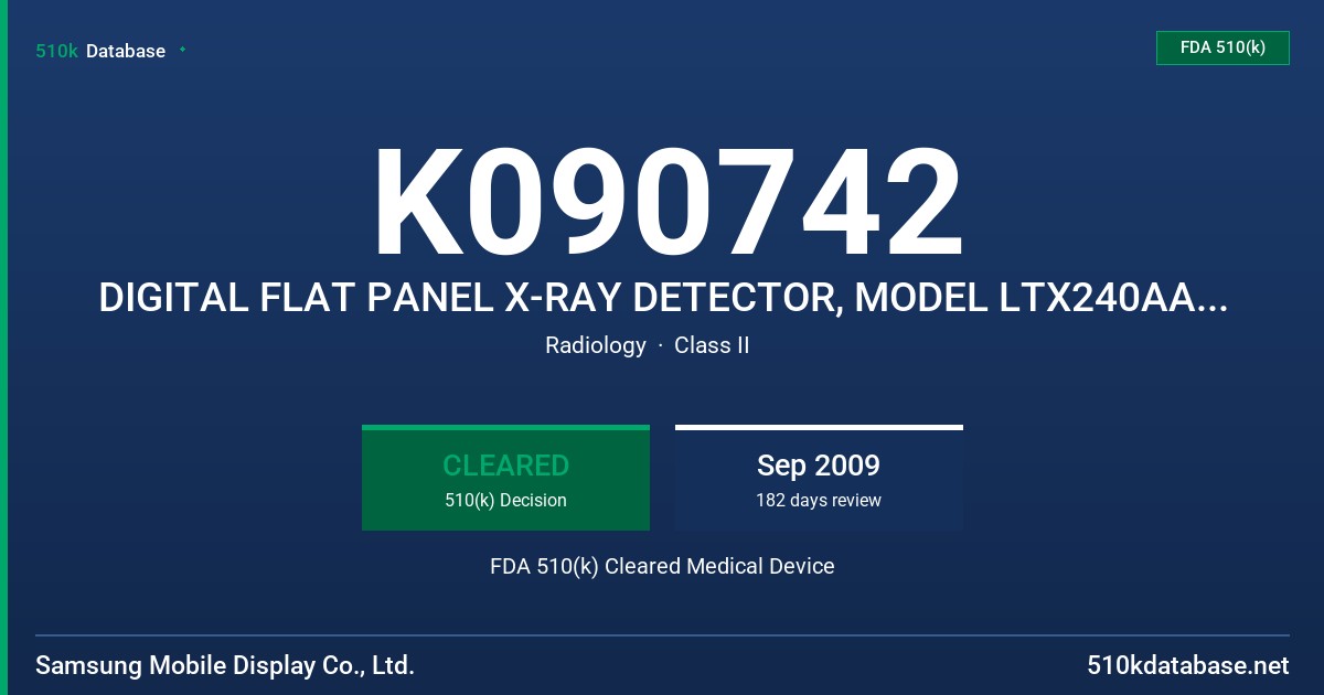 K090742 DIGITAL FLAT PANEL X-RAY DETECTOR, MODEL LTX240AA01-A FDA 510(k) Cleared Medical Device
