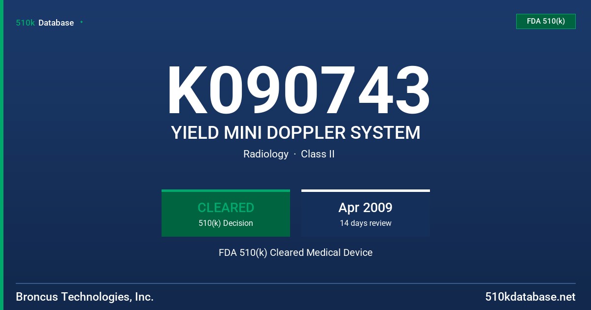 K090743 YIELD MINI DOPPLER SYSTEM FDA 510(k) Cleared Medical Device
