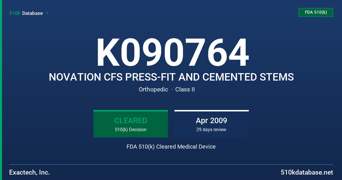 K090764 NOVATION CFS PRESS-FIT AND CEMENTED STEMS FDA 510(k) Cleared Medical Device