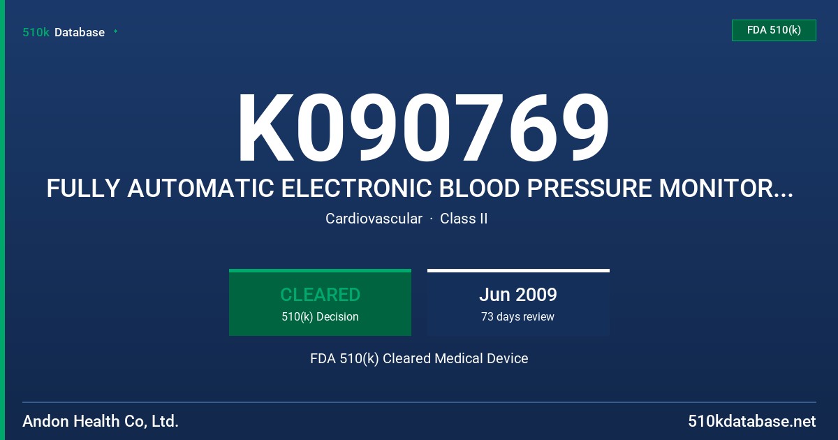 K090769 FULLY AUTOMATIC ELECTRONIC BLOOD PRESSURE MONITOR, MODEL KD-7961 FDA 510(k) Cleared Medical Device
