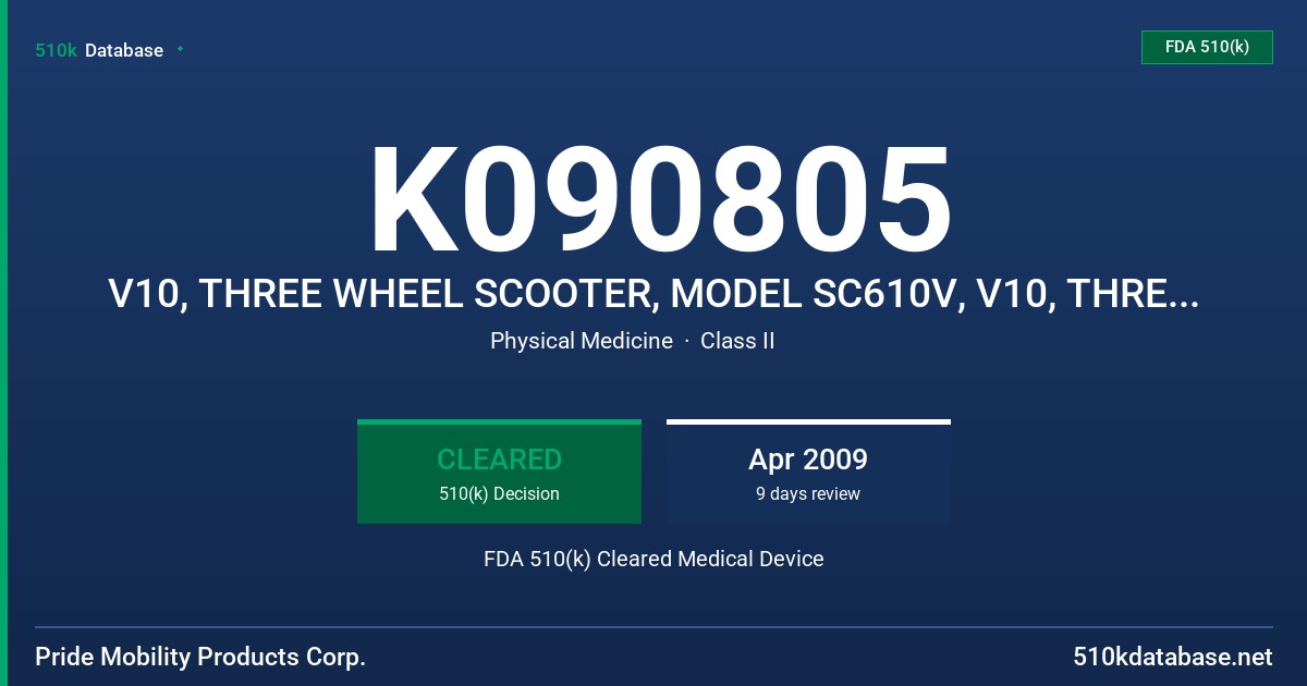 K090805 V10, THREE WHEEL SCOOTER, MODEL SC610V, V10, THREE WHEEL SCOOTER, MODEL SC610VPS, V10, FOUR WHEEL SCOOTER, MODEL SC710 FDA 510(k) Cleared Medical Device