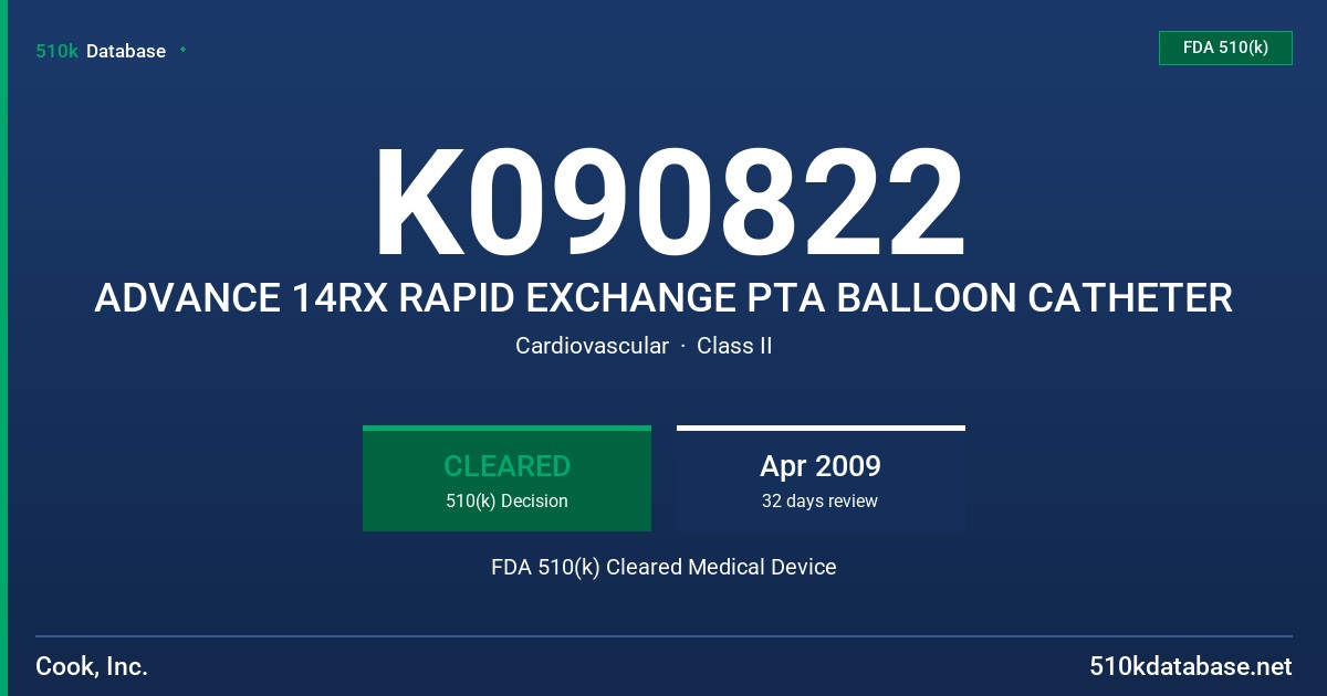 K090822 ADVANCE 14RX RAPID EXCHANGE PTA BALLOON CATHETER FDA 510(k) Cleared Medical Device