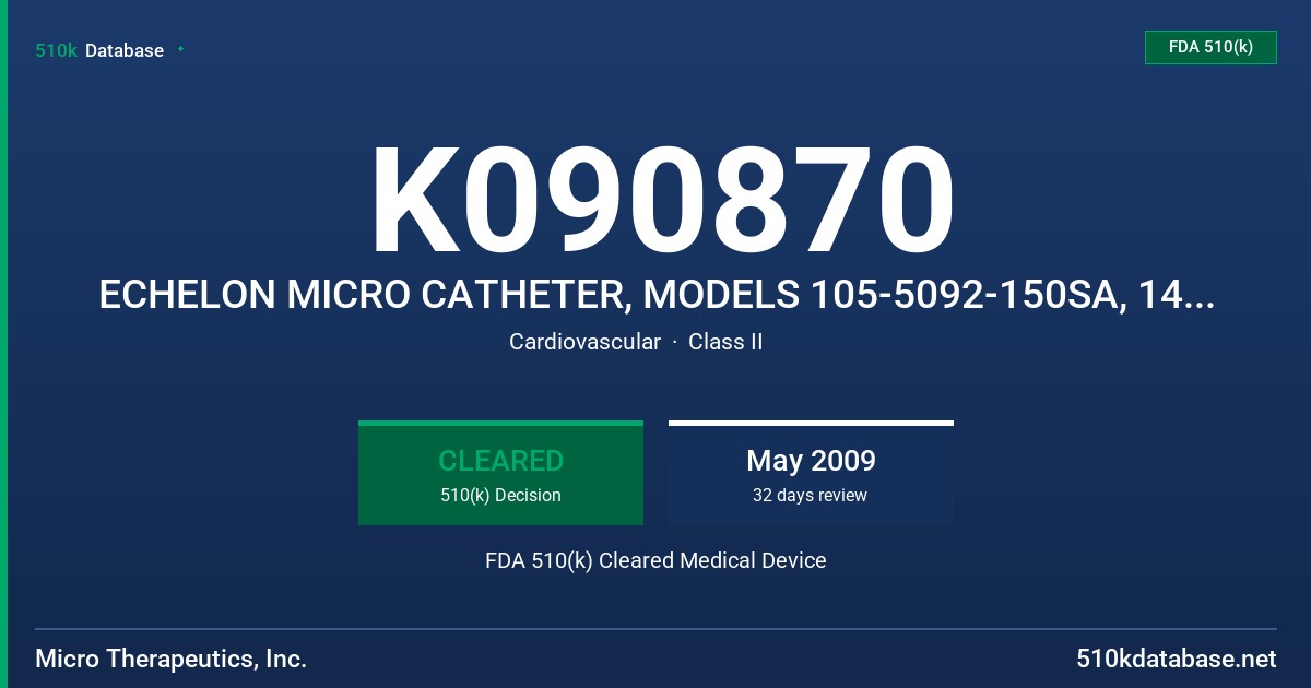 K090870 ECHELON MICRO CATHETER, MODELS 105-5092-150SA, 145-5092-150SA AND 190-5092-150SA AND SYRINGE ADAPTER ACCESSORY FDA 510(k) Cleared Medical Device