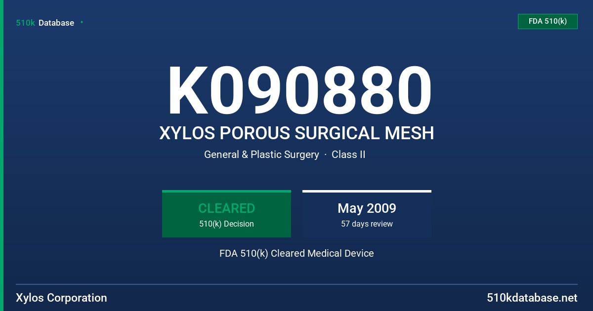 K090880 XYLOS POROUS SURGICAL MESH FDA 510(k) Cleared Medical Device