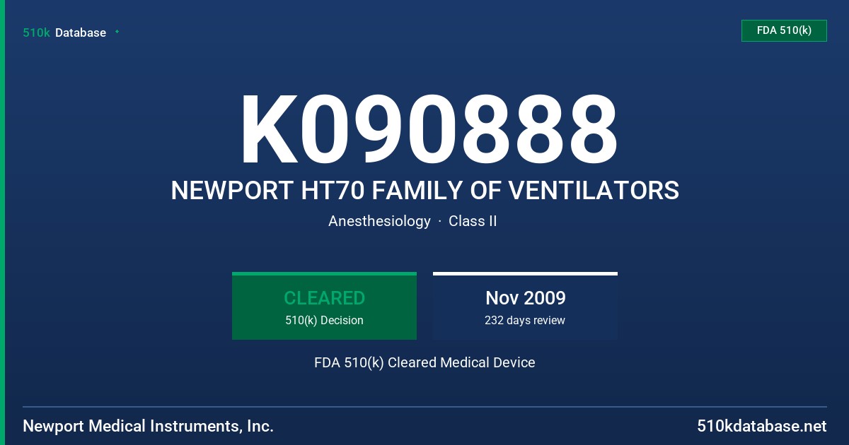 K090888 NEWPORT HT70 FAMILY OF VENTILATORS FDA 510(k) Cleared Medical Device
