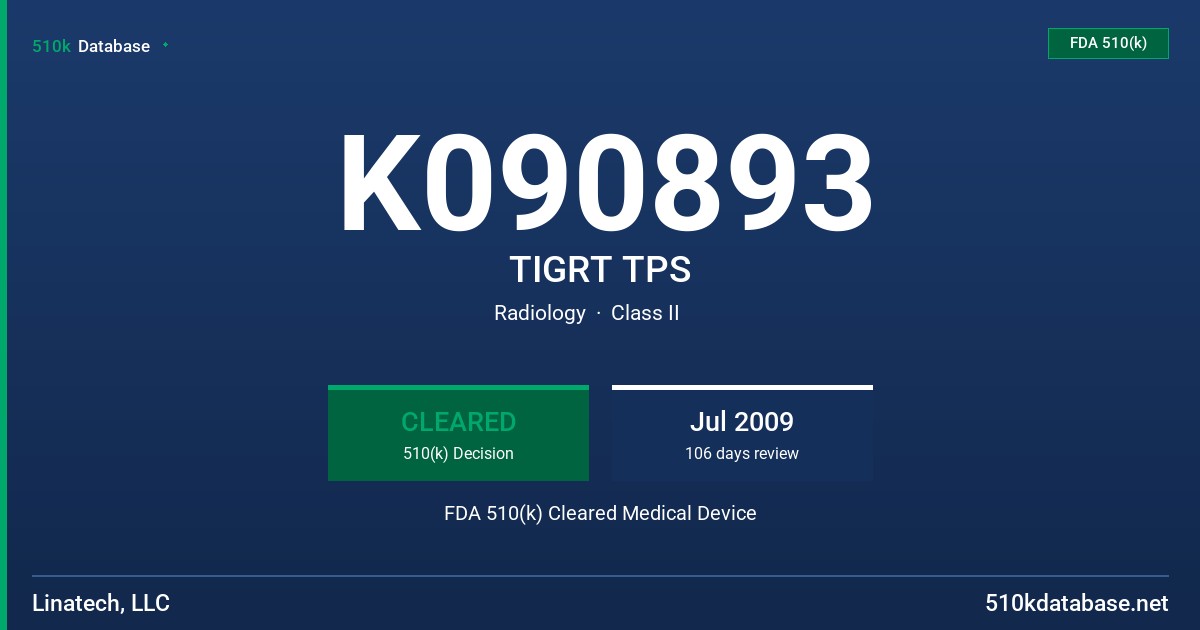 K090893 TIGRT TPS FDA 510(k) Cleared Medical Device
