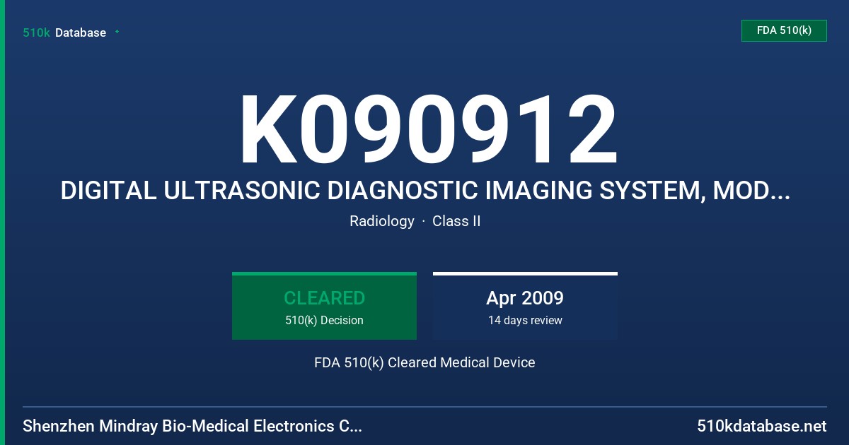 K090912 DIGITAL ULTRASONIC DIAGNOSTIC IMAGING SYSTEM, MODEL DP-6900 FDA 510(k) Cleared Medical Device