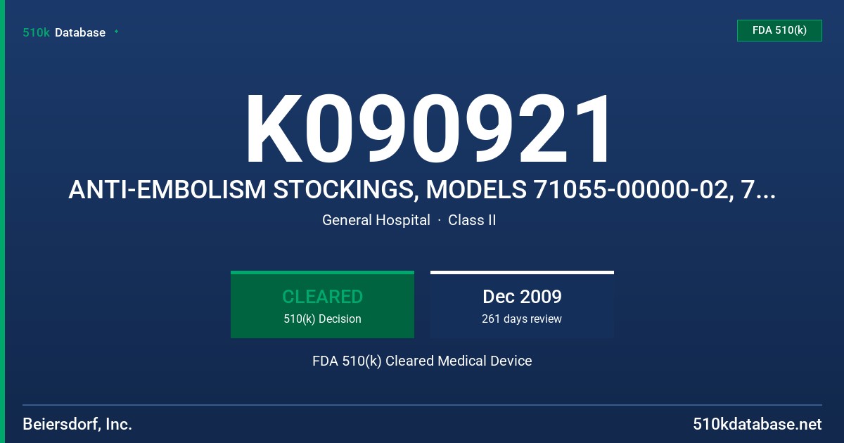 K090921 ANTI-EMBOLISM STOCKINGS, MODELS 71055-00000-02, 71057-00000-02, 71059-00000-02, 71064-00000-02 & 71065-00000-02 FDA 510(k) Cleared Medical Device