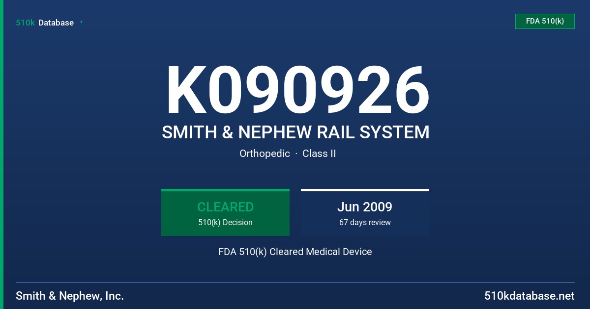K090926 SMITH & NEPHEW RAIL SYSTEM FDA 510(k) Cleared Medical Device