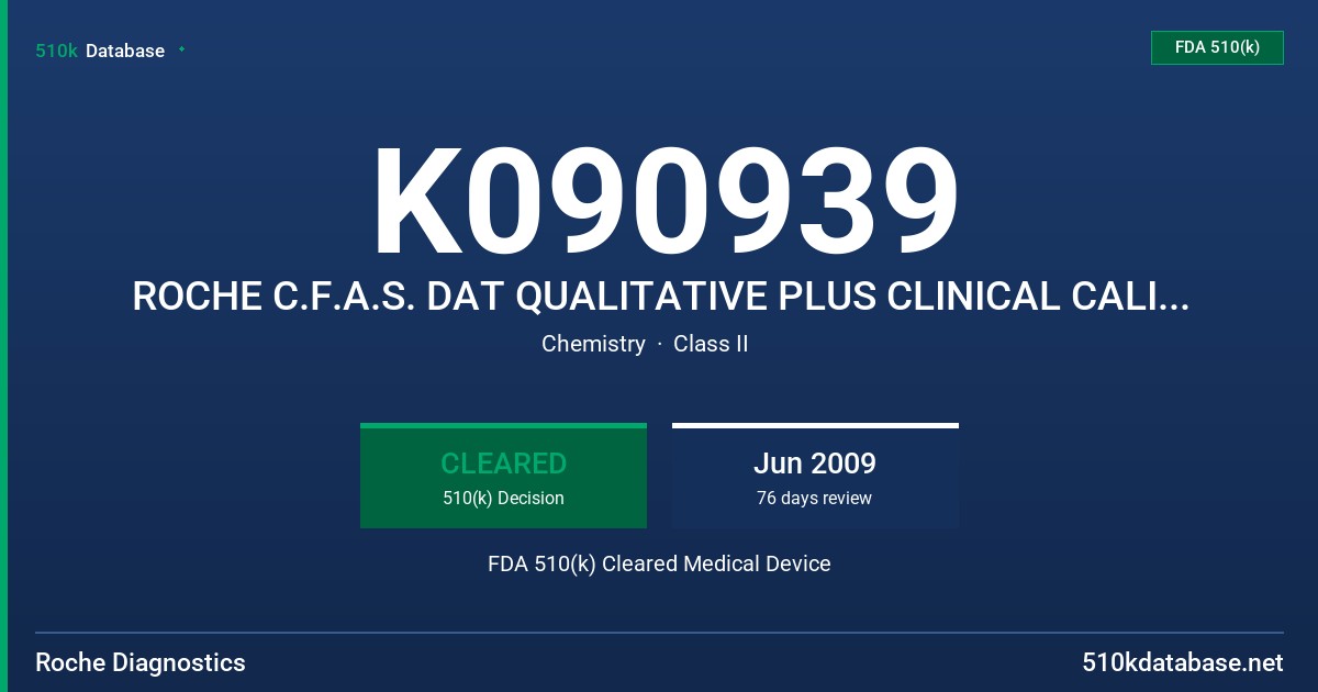 K090939 ROCHE C.F.A.S. DAT QUALITATIVE PLUS CLINICAL CALIBRATOR AND CONTROL SET DAT CLINICAL, MODELS 04590856 190, 04500873 190 FDA 510(k) Cleared Medical Device