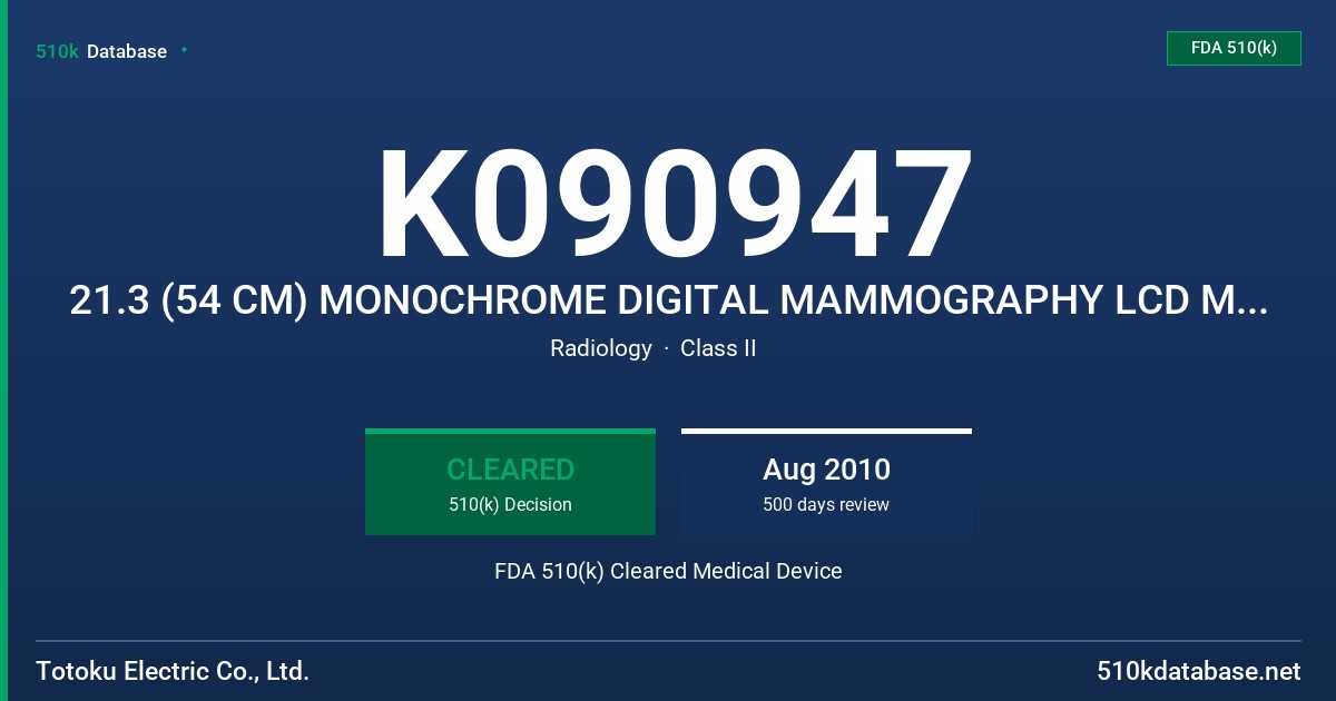 K090947 21.3 (54 CM) MONOCHROME DIGITAL MAMMOGRAPHY LCD MONITOR, MODEL  MS3112 (MDL2128A) FDA 510(k) Cleared Medical Device