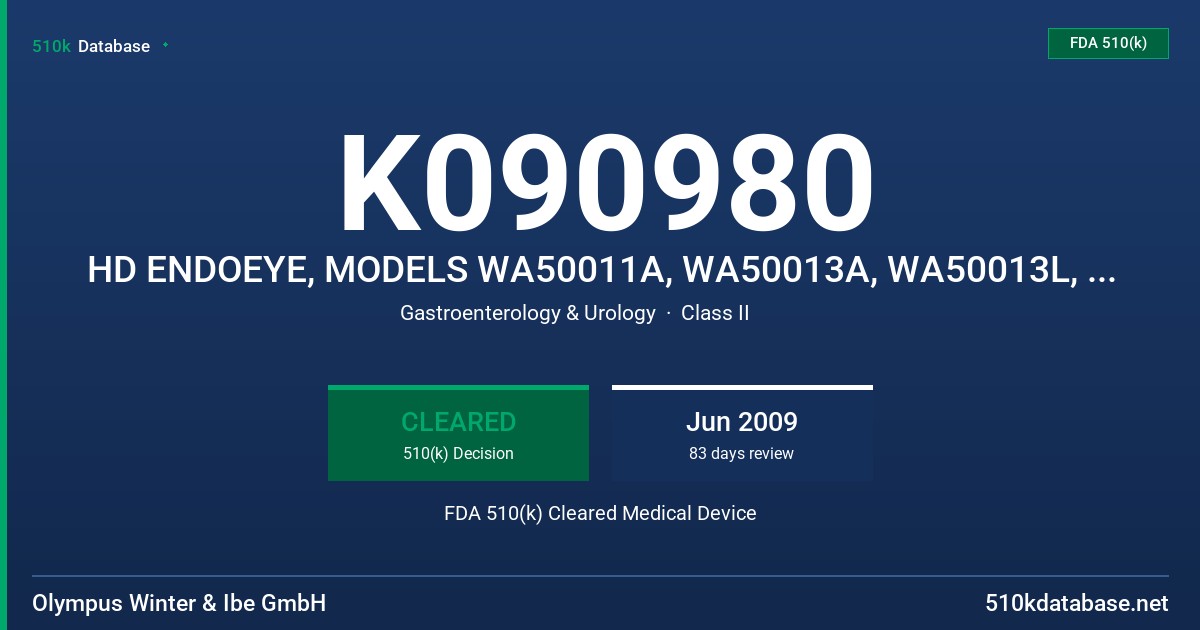 K090980 HD ENDOEYE, MODELS WA50011A, WA50013A, WA50013L, WA50013T, WA50015L FDA 510(k) Cleared Medical Device