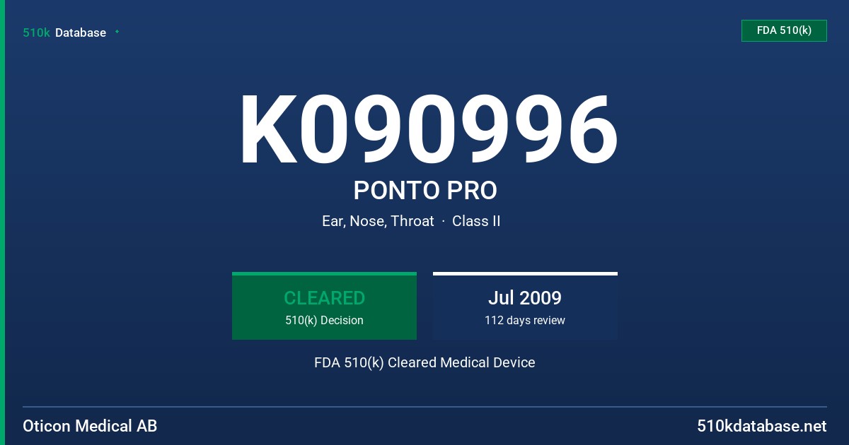 K090996 PONTO PRO FDA 510(k) Cleared Medical Device