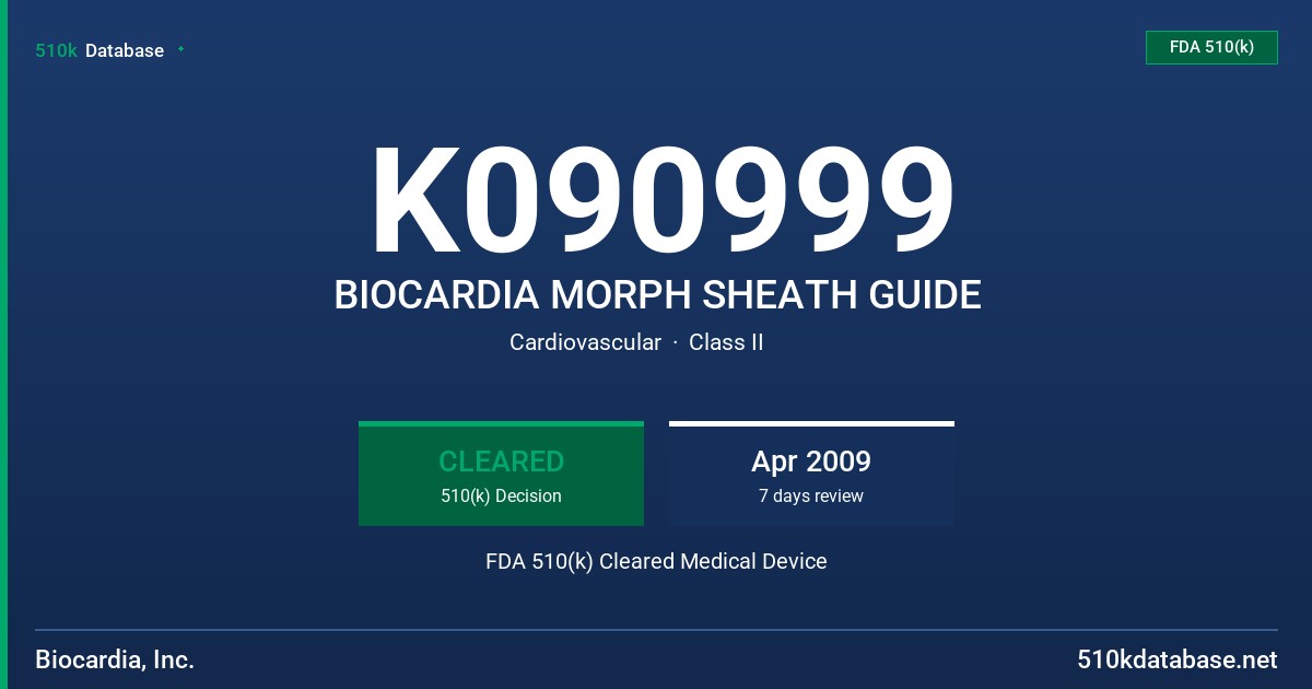 K090999 BIOCARDIA MORPH SHEATH GUIDE FDA 510(k) Cleared Medical Device