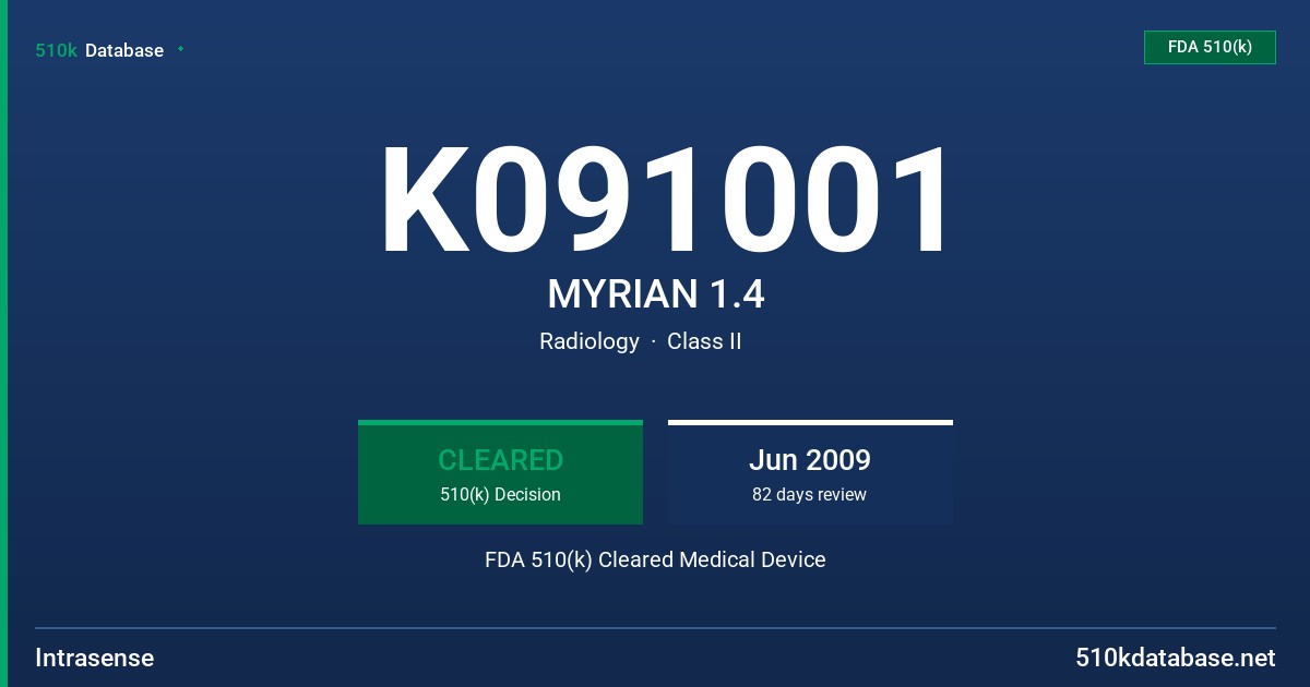 K091001 MYRIAN 1.4 FDA 510(k) Cleared Medical Device