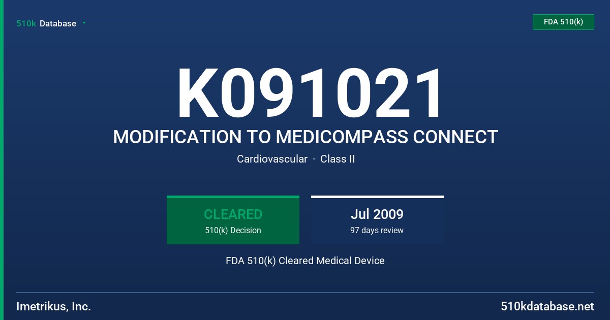 K091021 MODIFICATION TO MEDICOMPASS CONNECT FDA 510(k) Cleared Medical Device