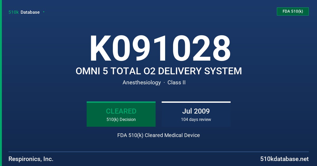 K091028 OMNI 5 TOTAL O2 DELIVERY SYSTEM FDA 510(k) Cleared Medical Device