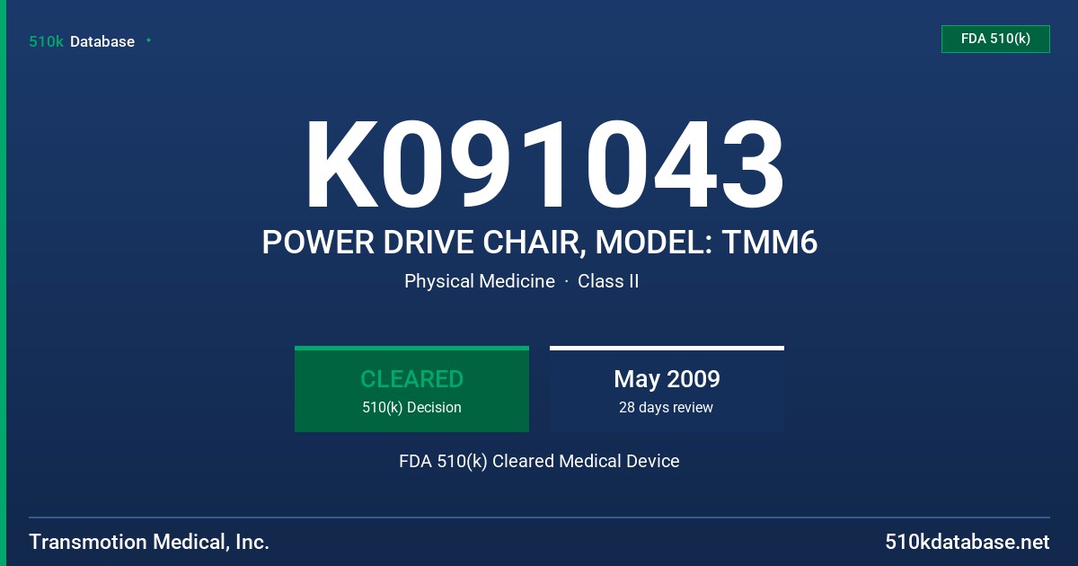 K091043 POWER DRIVE CHAIR, MODEL: TMM6 FDA 510(k) Cleared Medical Device