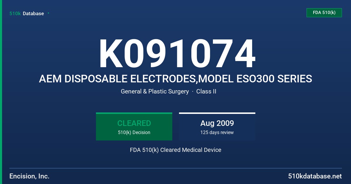 K091074 AEM DISPOSABLE ELECTRODES,MODEL ESO300 SERIES FDA 510(k) Cleared Medical Device