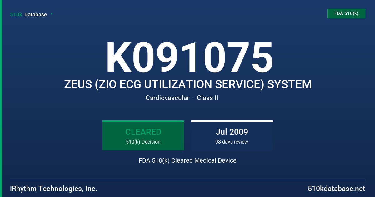 K091075 ZEUS (ZIO ECG UTILIZATION SERVICE) SYSTEM FDA 510(k) Cleared Medical Device