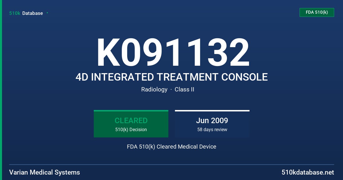 K091132 4D INTEGRATED TREATMENT CONSOLE FDA 510(k) Cleared Medical Device