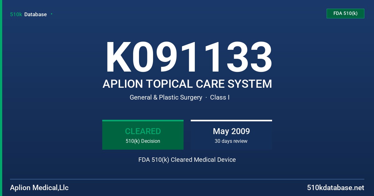 K091133 APLION TOPICAL CARE SYSTEM FDA 510(k) Cleared Medical Device