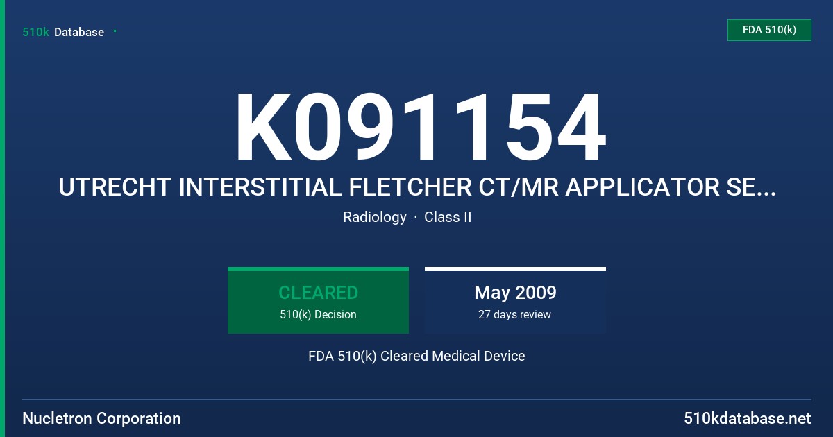K091154 UTRECHT INTERSTITIAL FLETCHER CT/MR APPLICATOR SET, MODEL 110.270, INTERSTITIAL RING CT/MR APPLICATOR SET,MODEL 110.330, FDA 510(k) Cleared Medical Device