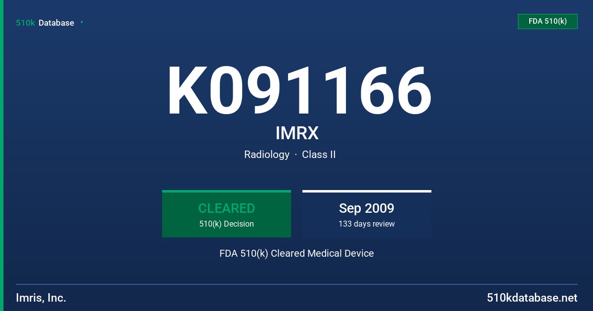 K091166 IMRX FDA 510(k) Cleared Medical Device