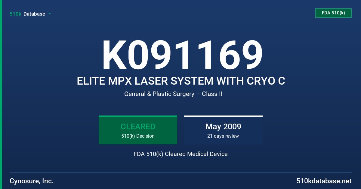 K091169 ELITE MPX LASER SYSTEM WITH CRYO C FDA 510(k) Cleared Medical Device