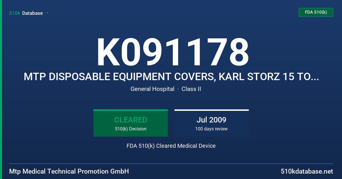 K091178 MTP DISPOSABLE EQUIPMENT COVERS, KARL STORZ 15 TOUCH SCREEN FDA 510(k) Cleared Medical Device