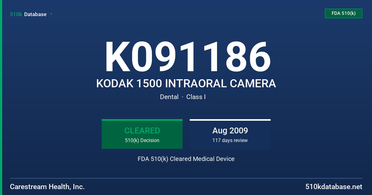 K091186 KODAK 1500 INTRAORAL CAMERA FDA 510(k) Cleared Medical Device