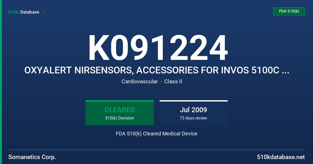 K091224 OXYALERT NIRSENSORS, ACCESSORIES FOR INVOS 5100C SYSTEM, MODELS: IS-C AND IS-S FDA 510(k) Cleared Medical Device