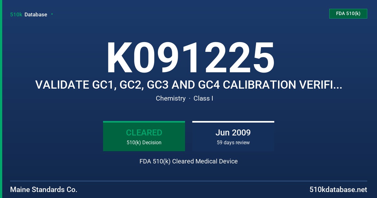 K091225 VALIDATE GC1, GC2, GC3 AND GC4 CALIBRATION VERIFICATION/LINEARITY TEST SET FDA 510(k) Cleared Medical Device