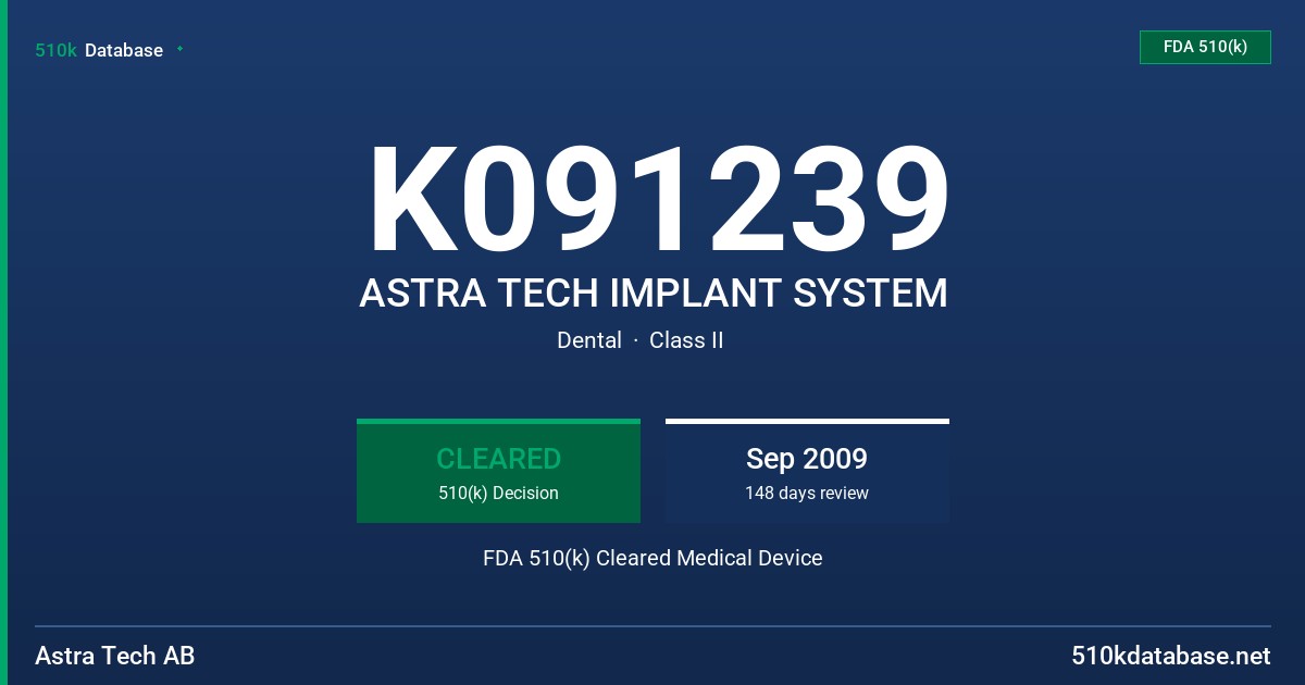 K091239 ASTRA TECH IMPLANT SYSTEM FDA 510(k) Cleared Medical Device