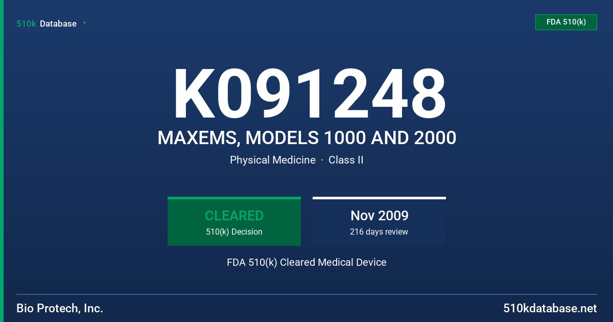K091248 MAXEMS, MODELS 1000 AND 2000 FDA 510(k) Cleared Medical Device