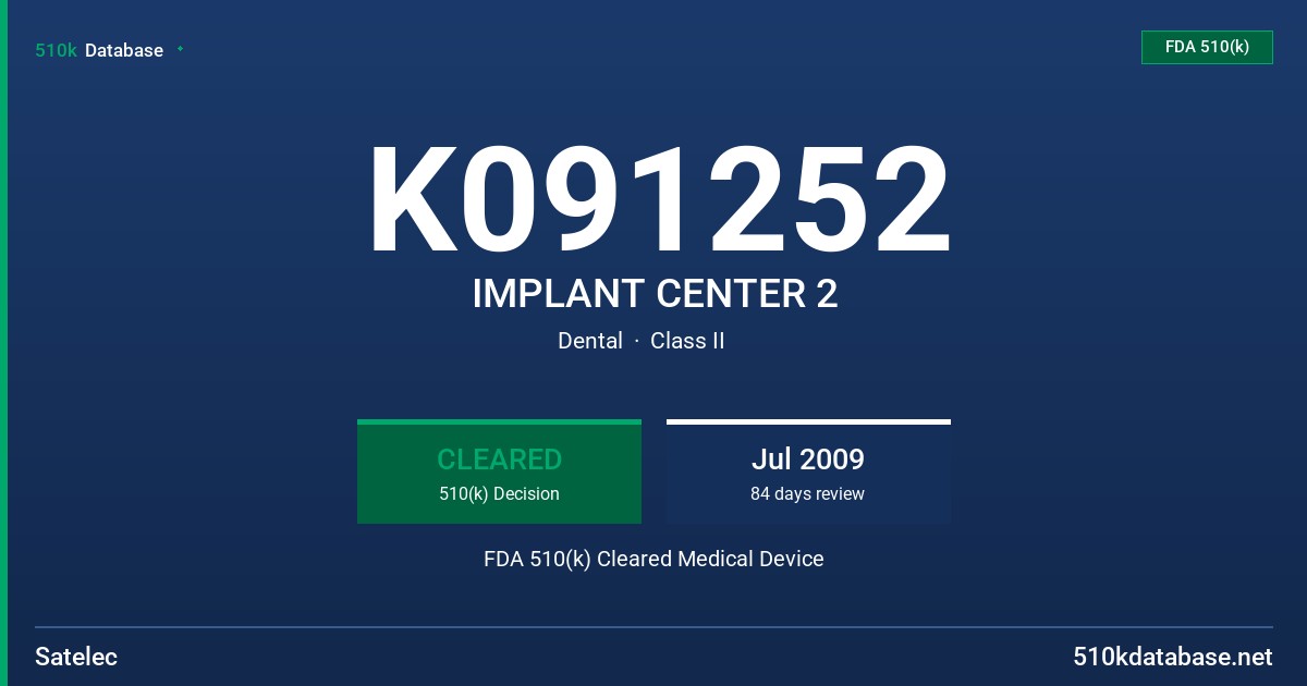 K091252 IMPLANT CENTER 2 FDA 510(k) Cleared Medical Device