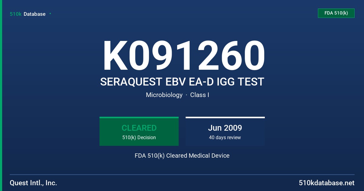 K091260 SERAQUEST EBV EA-D IGG TEST FDA 510(k) Cleared Medical Device