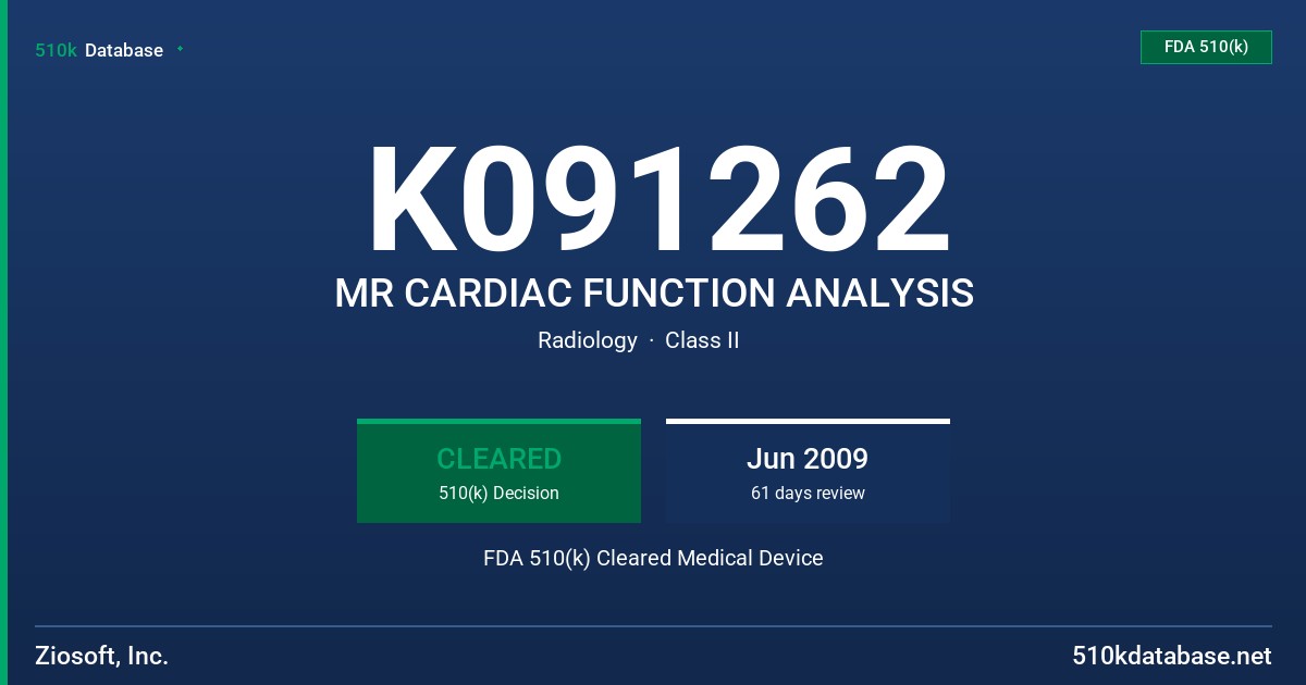 K091262 MR CARDIAC FUNCTION ANALYSIS FDA 510(k) Cleared Medical Device