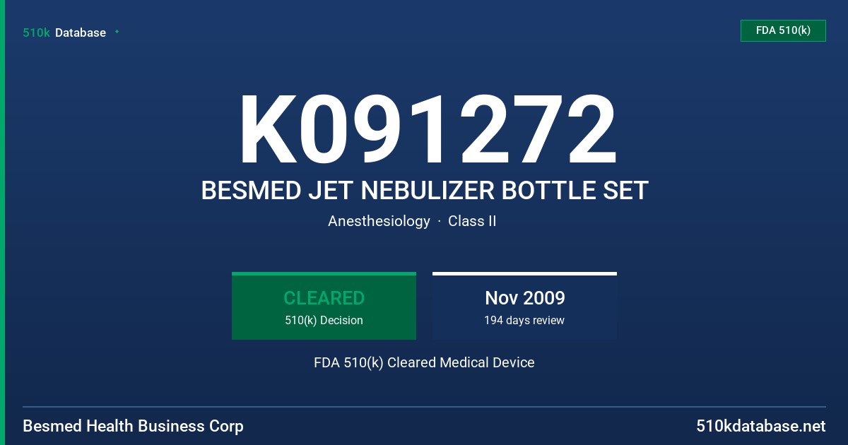 K091272 BESMED JET NEBULIZER BOTTLE SET FDA 510(k) Cleared Medical Device