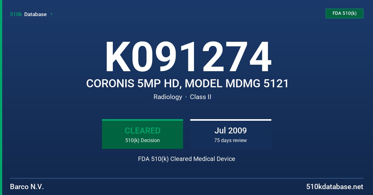 K091274 CORONIS 5MP HD, MODEL MDMG 5121 FDA 510(k) Cleared Medical Device