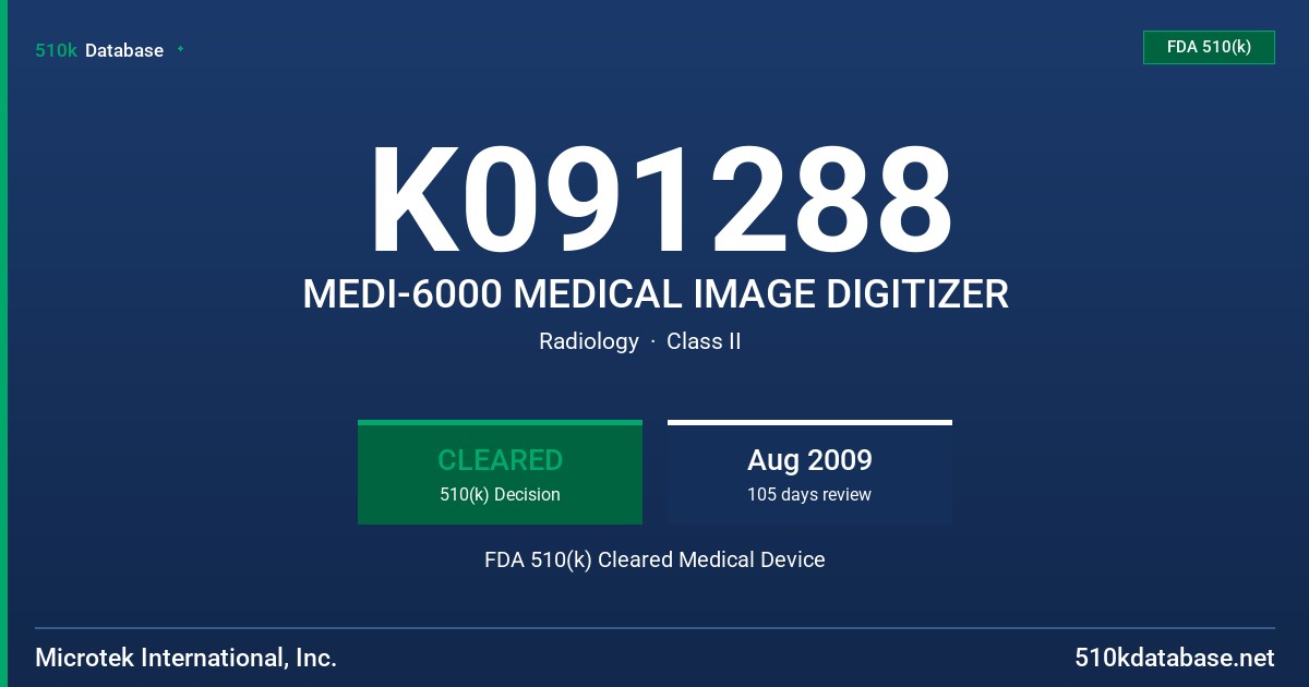 K091288 MEDI-6000 MEDICAL IMAGE DIGITIZER FDA 510(k) Cleared Medical Device