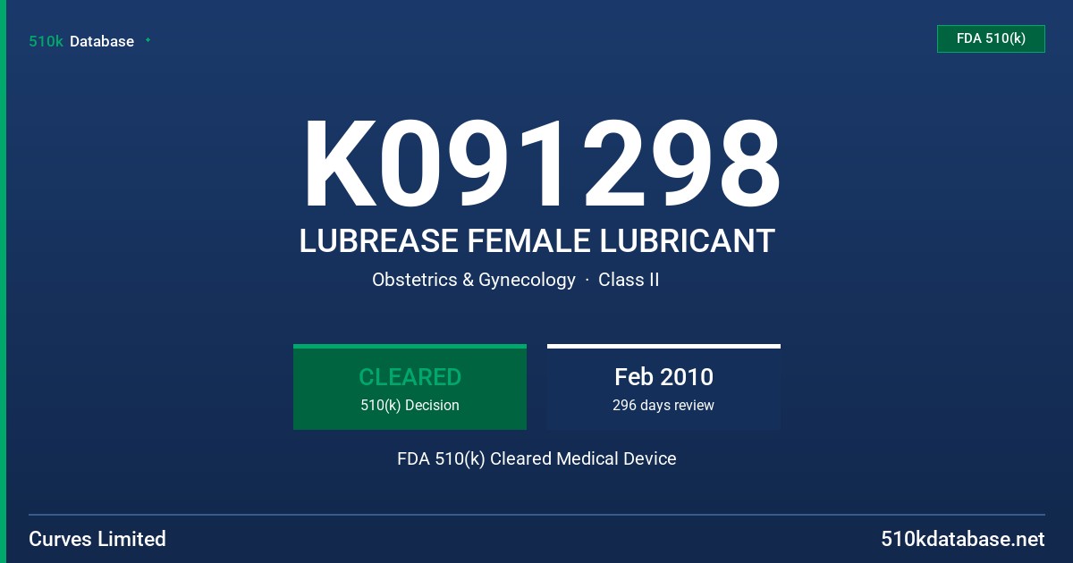 K091298 LUBREASE FEMALE LUBRICANT FDA 510(k) Cleared Medical Device