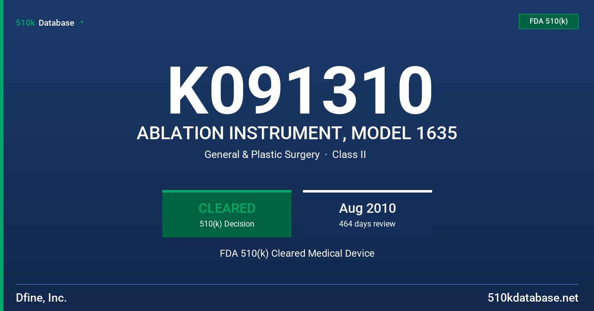 K091310 ABLATION INSTRUMENT, MODEL 1635 FDA 510(k) Cleared Medical Device