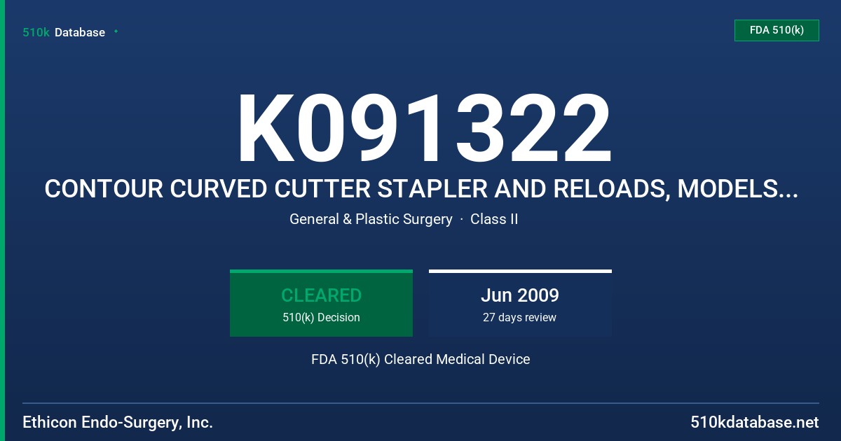 K091322 CONTOUR CURVED CUTTER STAPLER AND RELOADS, MODELS: CS40B, CS40G, CR40B, CR40G FDA 510(k) Cleared Medical Device