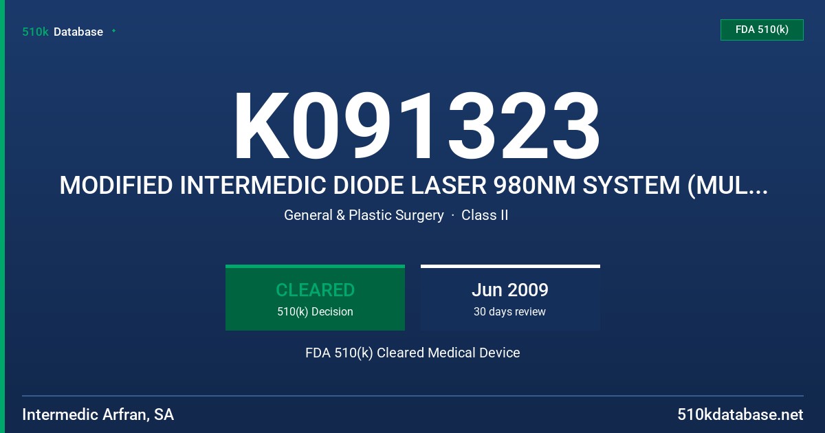 K091323 MODIFIED INTERMEDIC DIODE LASER 980NM SYSTEM (MULTIDIODE SST 200) FDA 510(k) Cleared Medical Device