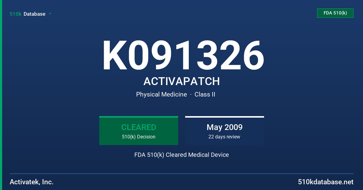 K091326 ACTIVAPATCH FDA 510(k) Cleared Medical Device